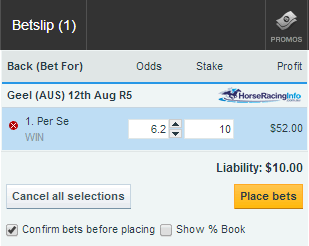 Betfair placing a bet